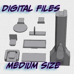 An image of CAD files traced in grey. Blue writing on the image says, "Digital Files Medium Size"